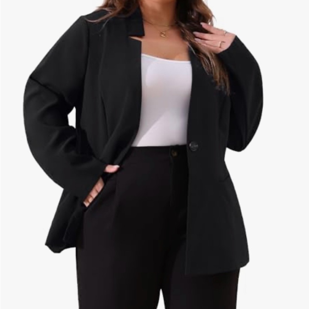AGNES ORINDA Classic Navy Women's One Button Front Lined Blazer inverted collar